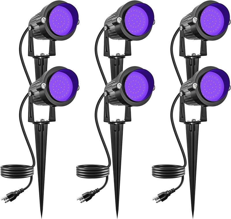 DOREIO Halloween Blacklight Spotlight Outdoor 15W LED Black Lights Waterproof Landscape Lighting with US Plug for Glow Dance Party,Stage Lighting,Body Paint,Fluorescent Poster, Neon Glow(6 Pack) - Image 1